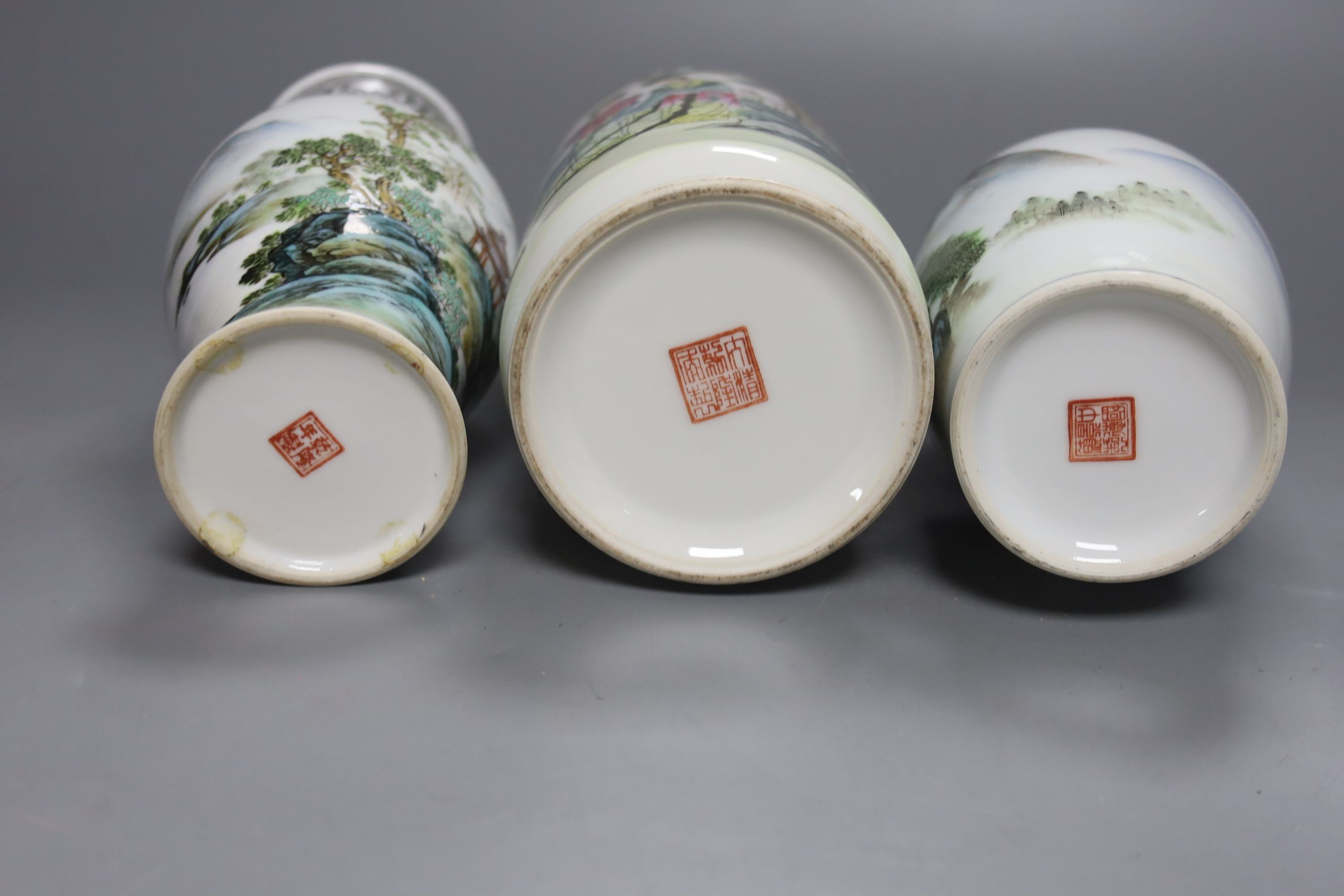 A group of seven Chinese famille rose vases, 20th century